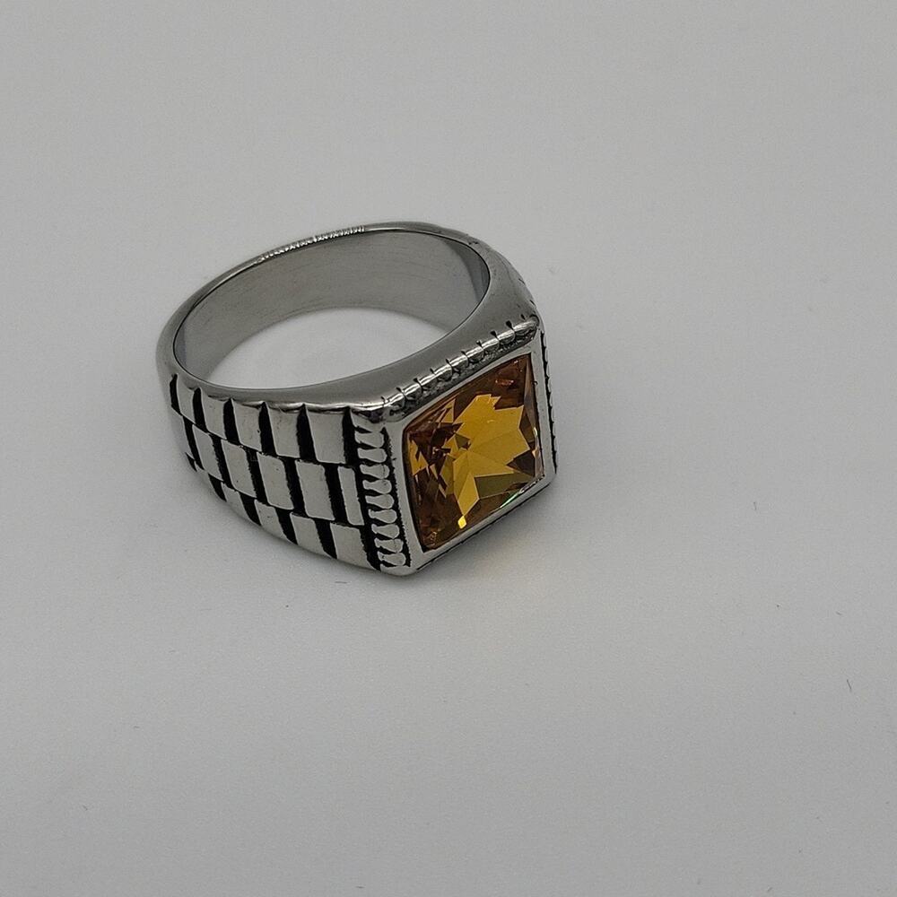 Yellow Cubic Zirconia Handmade Men's Ring Size 11 NWT